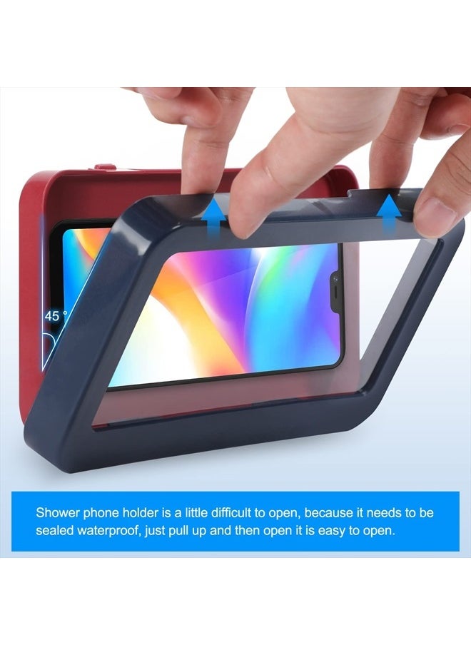 KUNSLUCK - Shower Phone Holder Waterproof Anti-Fog Touch Screen Wall Mount Phone Holder for Shower Bathroom Mirror Bathtub (Blue) - Image 1