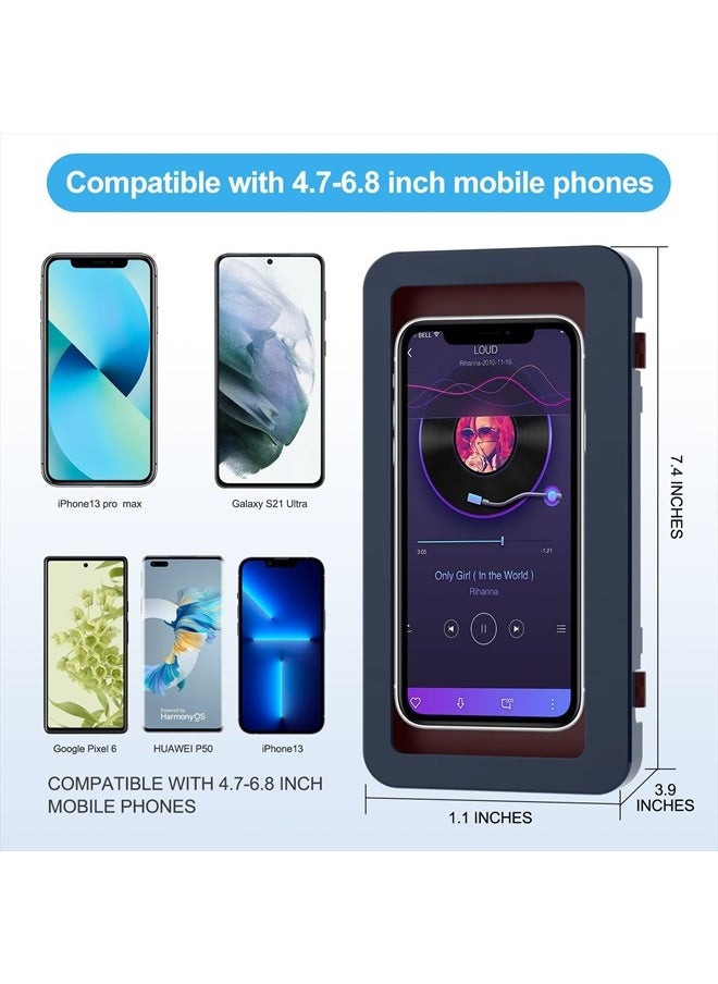 KUNSLUCK - Shower Phone Holder Waterproof Anti-Fog Touch Screen Wall Mount Phone Holder for Shower Bathroom Mirror Bathtub (Blue) - Image 1