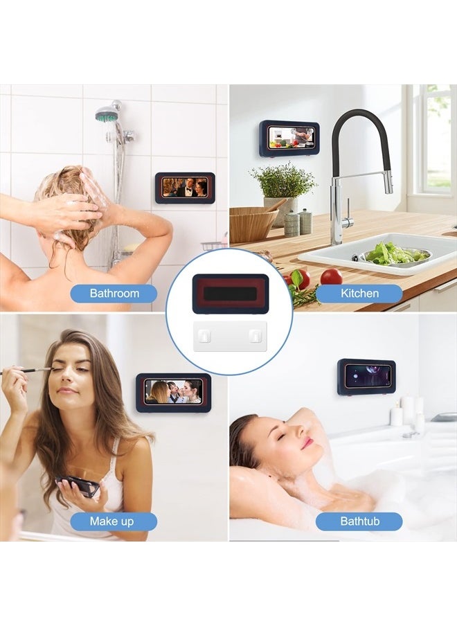 KUNSLUCK - Shower Phone Holder Waterproof Anti-Fog Touch Screen Wall Mount Phone Holder for Shower Bathroom Mirror Bathtub (Blue) - Image 1