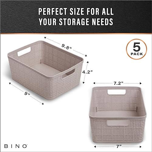 BINO | Woven Plastic Basket | Small (Natural Grey), 5-Pack | THE JUTE COLLECTION | Home Organization, Space - Saving Storage, Stylish Design | Jute Basket | Plastic Storage Basket - Image 3