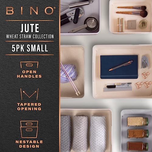 BINO | Woven Plastic Basket | Small (Natural Grey), 5-Pack | THE JUTE COLLECTION | Home Organization, Space - Saving Storage, Stylish Design | Jute Basket | Plastic Storage Basket - Image 2