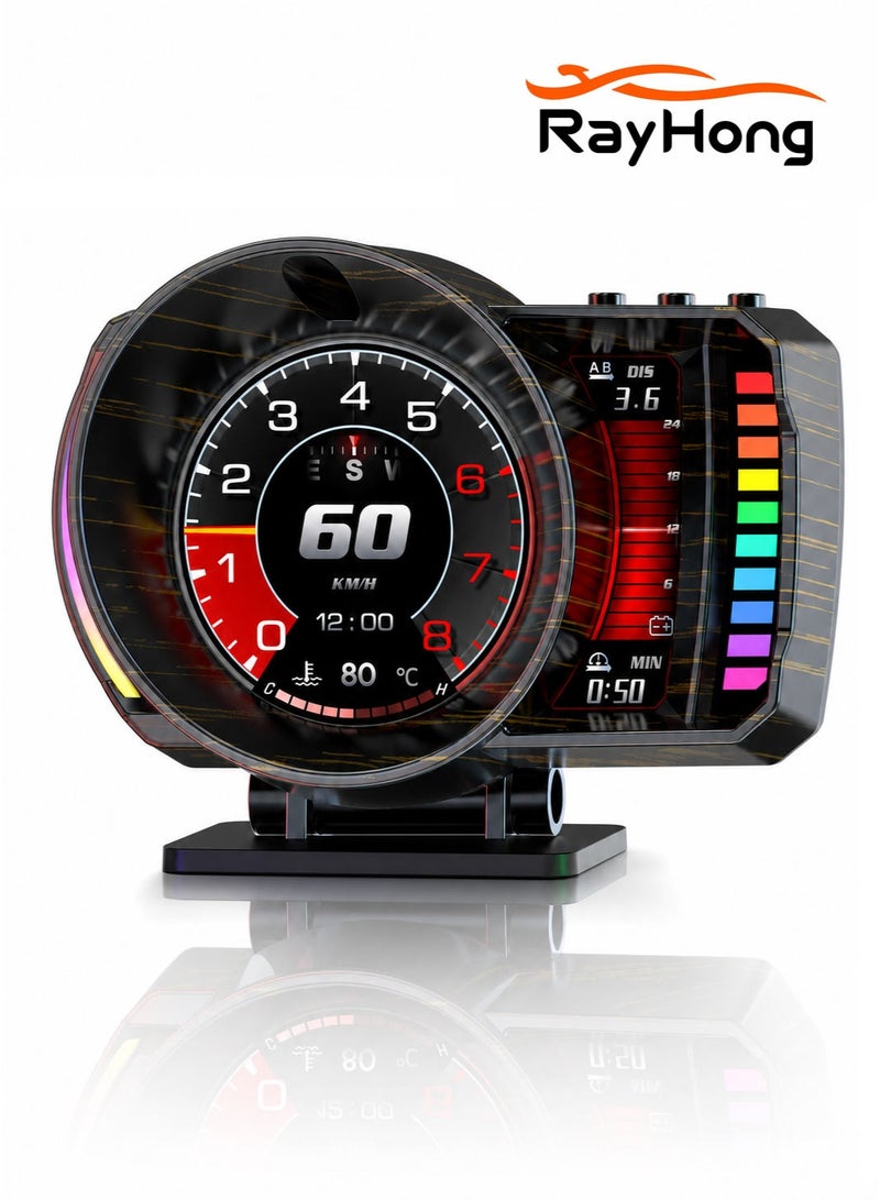 RAYHONG OBD2 Gauge Head up Display for Cars, OBD+GPS Speedometer HUD with Gesture Induction Control, KMH/MPH Speed, RPM, Overspeed Alarm Works Great for 2008+ Vehicles - Image 1