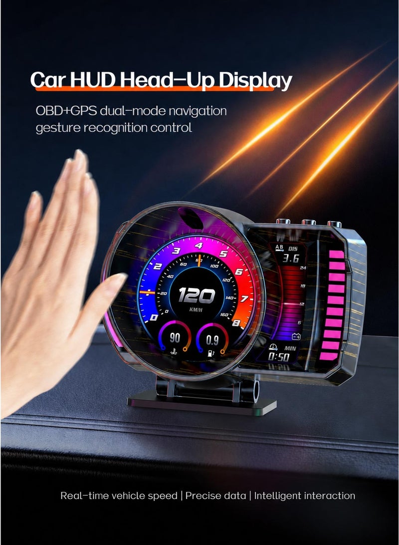 RAYHONG OBD2 Gauge Head up Display for Cars, OBD+GPS Speedometer HUD with Gesture Induction Control, KMH/MPH Speed, RPM, Overspeed Alarm Works Great for 2008+ Vehicles - Image 2