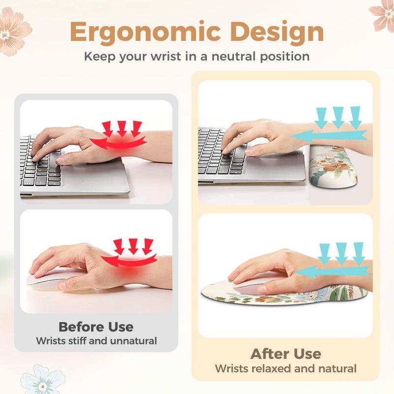 Anyshock Scalloped Office Desk Cover Mat+Keyboard Wrist Rest+Mouse Wrist Rest+Coaster Set,Scalloped Desktop mat for Teacher Desk Cover,Pastel Home Office Essentials - Image 3
