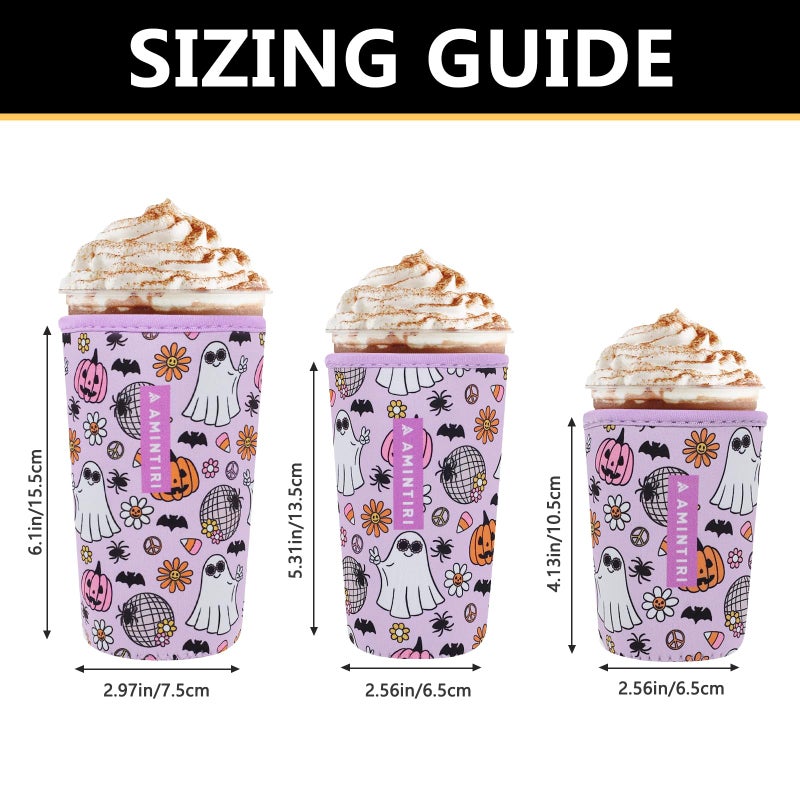 Amintiri 3 Pack Reusable Sleeve for Iced Coffee Cup  Coffee Neoprene Sleeve for Iced&Hot Drinks  Coffee Sleeve Compatible with Starbucks  Dunkin Coffee Cup. (Halloween Boo) - Image 2