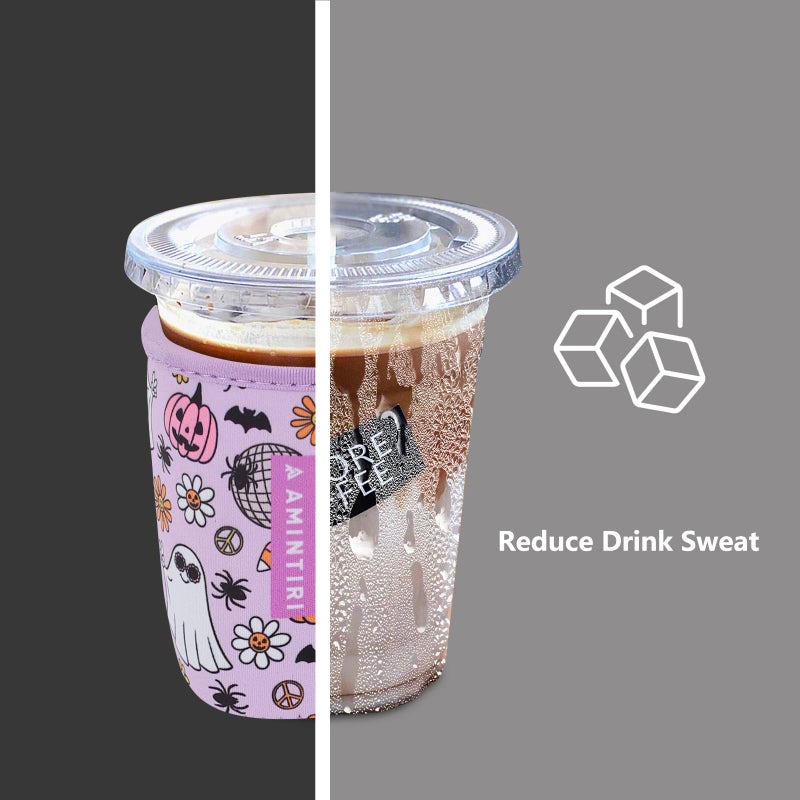 Amintiri 3 Pack Reusable Sleeve for Iced Coffee Cup  Coffee Neoprene Sleeve for Iced&Hot Drinks  Coffee Sleeve Compatible with Starbucks  Dunkin Coffee Cup. (Halloween Boo) - Image 3