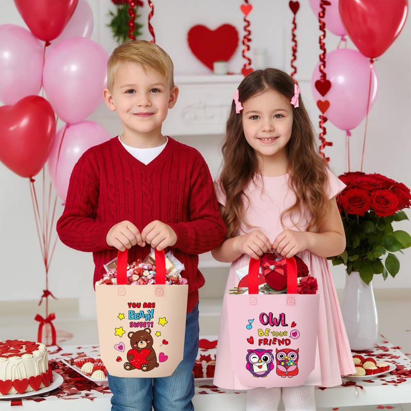 JAPBOR Valentineâ€™s Day Coloring Bags - 24PCS Color Your Own Valentine Goodie Gift Bag Craft, DIY Painting Sweet Animals Tote Bulk, Colouring Reusable Non Woven Classroom Art Party Favor - Image 5