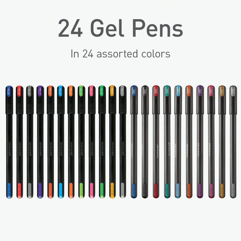 Pentonic Gel Pens, 24 Count, Mixed Pack (12 Assorted Color Pens, 12 Glitter Pens), Medium & Fine Point, Smooth Writing For Journaling (1002355) - Image 3