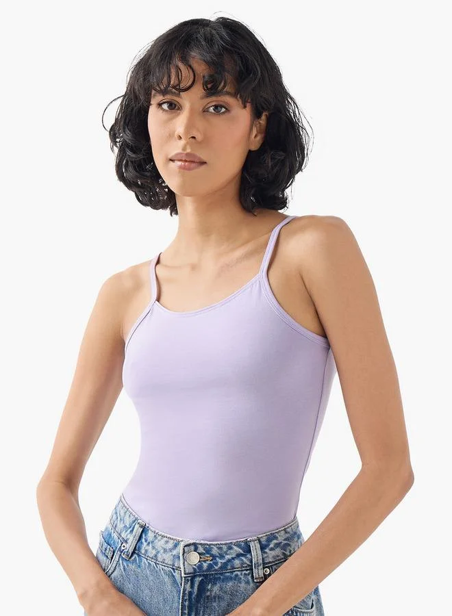 سبلاش فيڤ بلوزة بدون أكمام بياقة قارب وحمالات رفيعة