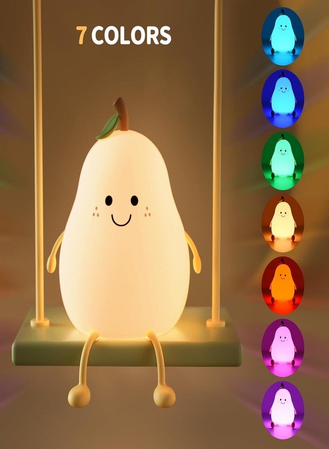QIMIT Cute Night Light for Kids, Silicone Nursery Light for Baby and Toddler, Rechargeable Fruit Bedside Lights Cute Gifts for Girls and Boys, Kawaii Lamp Room Decor (Pear Lamp, Medium) - Image 3