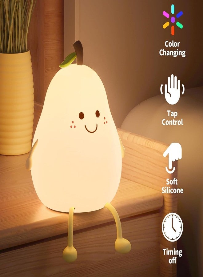 QIMIT Cute Night Light for Kids, Silicone Nursery Light for Baby and Toddler, Rechargeable Fruit Bedside Lights Cute Gifts for Girls and Boys, Kawaii Lamp Room Decor (Pear Lamp, Medium) - Image 2