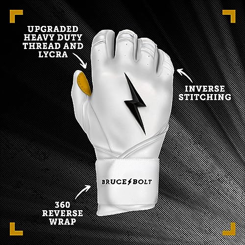 BRUCE BOLT Original Series Long Cuff White Batting Glove - White Medium - Image 2