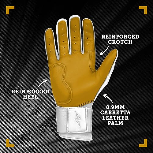 BRUCE BOLT Original Series Long Cuff White Batting Glove - White Medium - Image 3