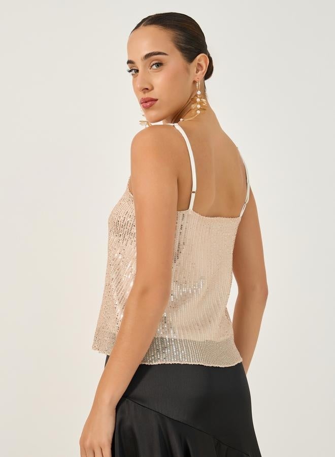 Styli Sequin Embellished Scoop Neck Cami Top - Image 4