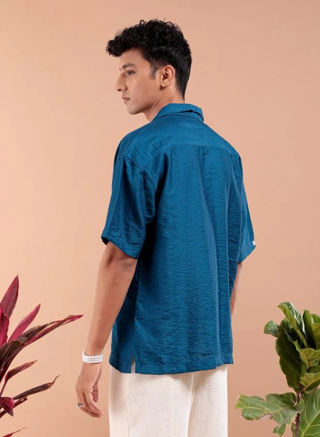 The Indian Garage Co Men Relaxed Fit Striped Half Sleeves Cuban Collar Resort Wear Shirt