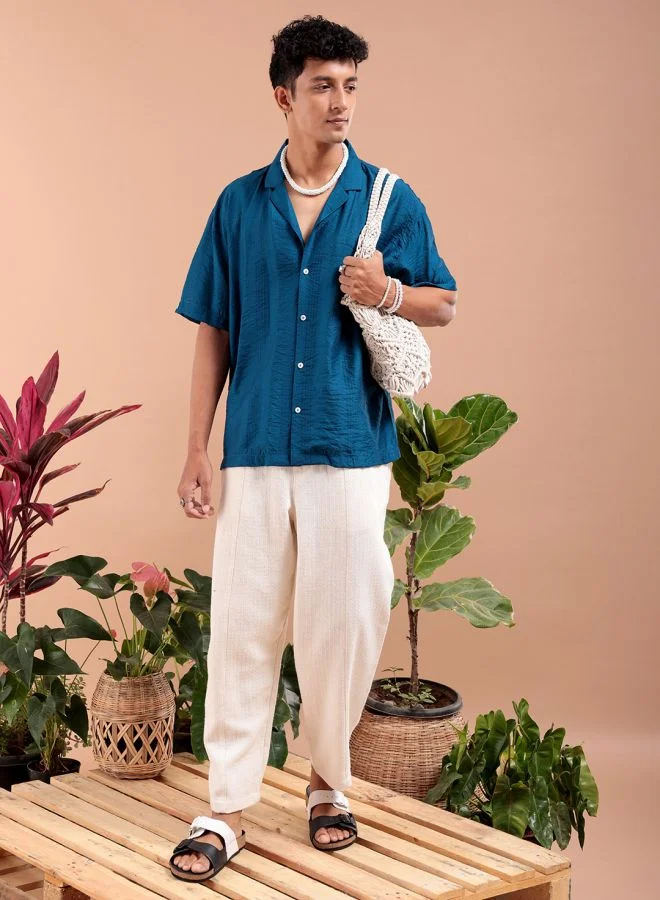The Indian Garage Co Men Relaxed Fit Striped Half Sleeves Cuban Collar Resort Wear Shirt