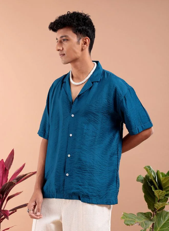 The Indian Garage Co Men Relaxed Fit Striped Half Sleeves Cuban Collar Resort Wear Shirt