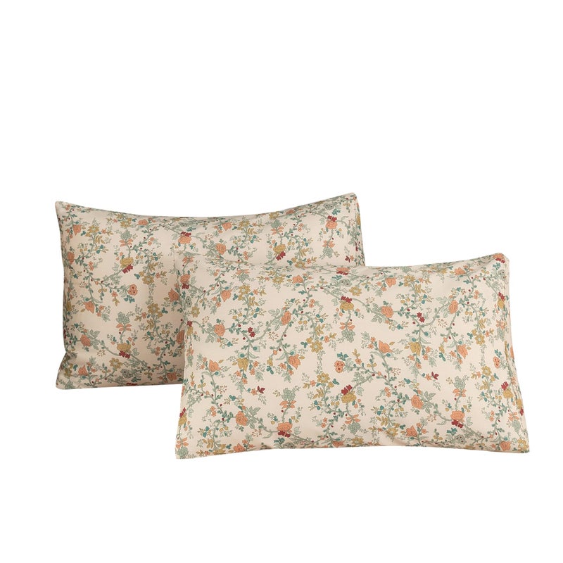 ECOCOTT طقم أغطية وسائد إيكوكوت مكون من قطعتين، مقاس كوين، بنقشة زهور نباتية - أغطية وسائد قطنية 100% مع إغلاق ظرفي (كوين، 20 بوصة × 30 بوصة) - Image 1