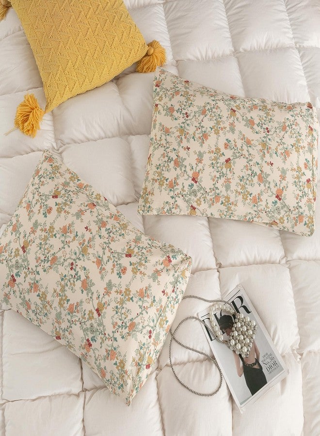 ECOCOTT طقم أغطية وسائد إيكوكوت مكون من قطعتين، مقاس كوين، بنقشة زهور نباتية - أغطية وسائد قطنية 100% مع إغلاق ظرفي (كوين، 20 بوصة × 30 بوصة) - Image 4