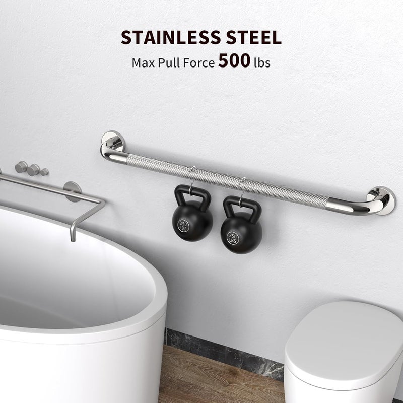 ZUEXT 2 قطعة مقابض شريط الاستحمام المضاد للانزلاق مقاس 32 بوصة، شريط توازن الحمام المخرز من الفولاذ المقاوم للصدأ الكرومي، دعم درابزين الأمان، مقبض مساعدة الحمام لكبار السن والمعاقين (قطر 1.25) - Image 3