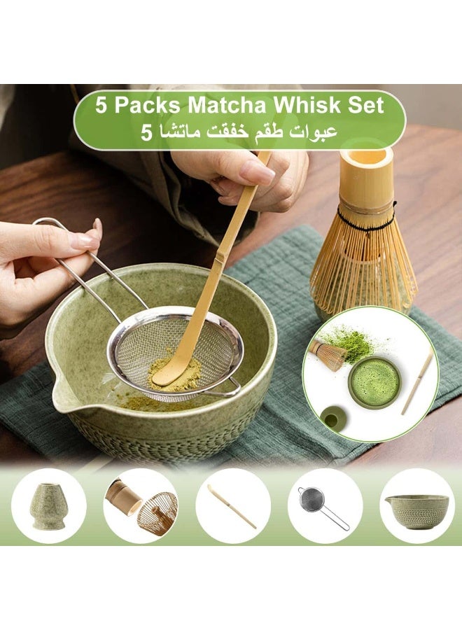 Anmi Matcha Tea Set 5Pcs, Japanese Matcha Whisk Set Include Matcha Tea Bowl with Spout Bamboo, Scoop, Stainless Steel Tea Sifter, Whisk Holder, Traditional Handmade Green Tea Making Kit for Ceremony Gift - Image 2