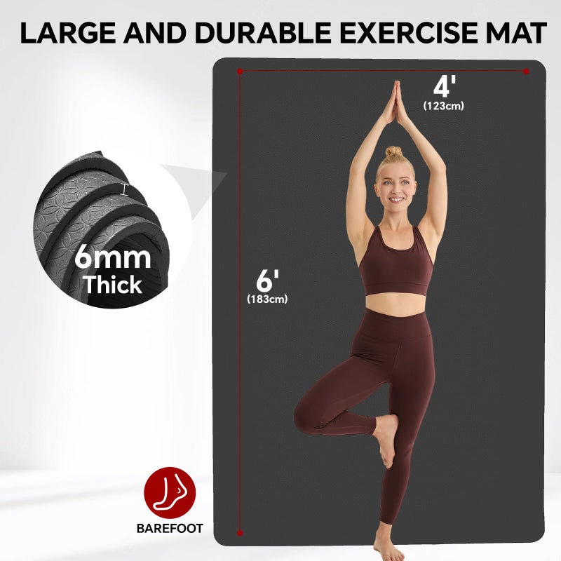 Stepwaver Extra Large Yoga Mat 6'x4'(1/4" Thick), Non-Slip, Ultra Durable, Wide Workout Mat, Wide Exercise Mats for Home Workouts, Yoga, Pilates, Stretching (Barefoot Exercise) - Black - Image 2