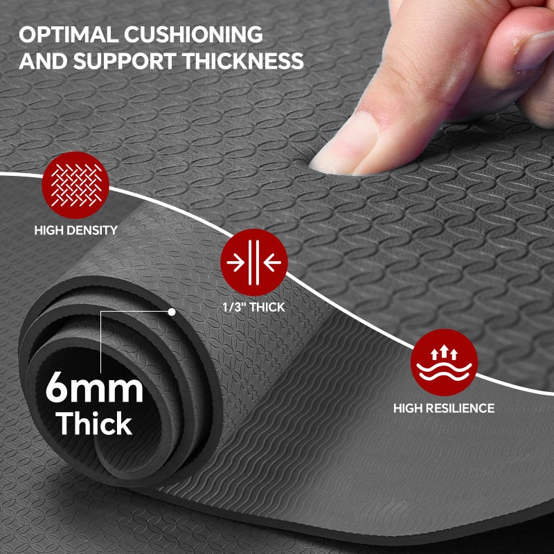 Stepwaver Extra Large Yoga Mat 6'x4'(1/4" Thick), Non-Slip, Ultra Durable, Wide Workout Mat, Wide Exercise Mats for Home Workouts, Yoga, Pilates, Stretching (Barefoot Exercise) - Black - Image 4