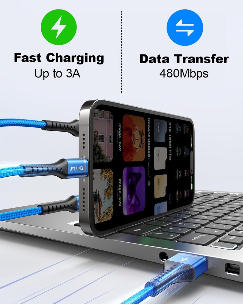 Uyoung Multi Charging Cable 2Pack 6FT, 3 in 1 Charger Cable Braided Universal Phone Charging Cord with Lightning/Type C/Micro USB Ends, Multiple USB Cable for iPhone/Samsung/Google Cell Phones and More - Image 4