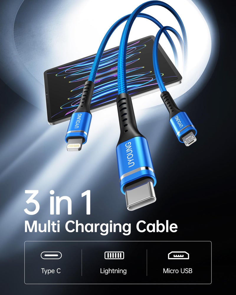 Uyoung Multi Charging Cable 2Pack 6FT, 3 in 1 Charger Cable Braided Universal Phone Charging Cord with Lightning/Type C/Micro USB Ends, Multiple USB Cable for iPhone/Samsung/Google Cell Phones and More - Image 2