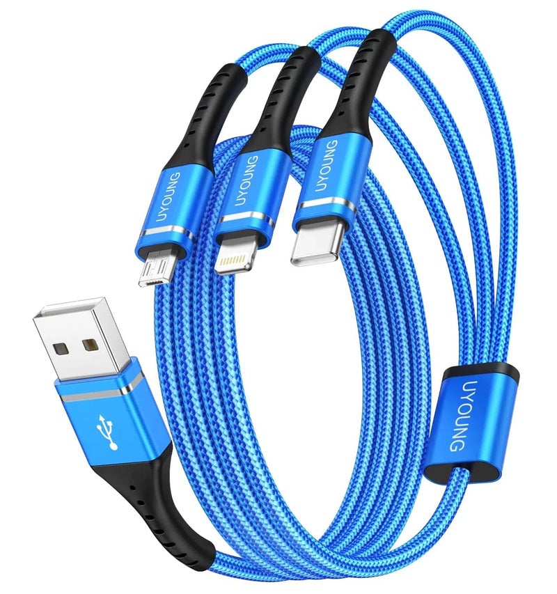 Uyoung Multi Charging Cable 2Pack 6FT, 3 in 1 Charger Cable Braided Universal Phone Charging Cord with Lightning/Type C/Micro USB Ends, Multiple USB Cable for iPhone/Samsung/Google Cell Phones and More - Image 1