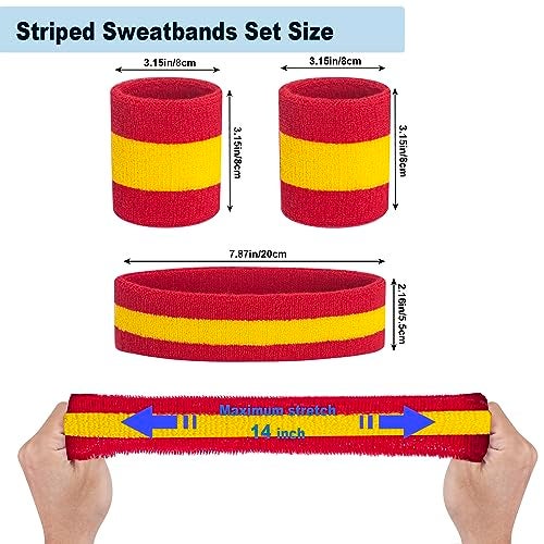 FACATH Sweatbands Headband and Wrist Set, Cotton Sweat Band for Athletic Men and Women, Sweatbands Sports Headbands for Working Out, Running, Basketball, Tennis, Yoga (Red/Yellow/Red) - Image 4