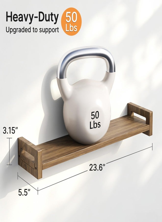 Vailando Upgraded Floating Shelves for Wall, Set of 3 Solid Wood Wall Mounted Shelves, 23.6" Rustic Walnut Display Shelf for Bedroom, Living Room, Bathroom, and Kitchen Decor - Heavy-Duty & Natural Pine - Image 3