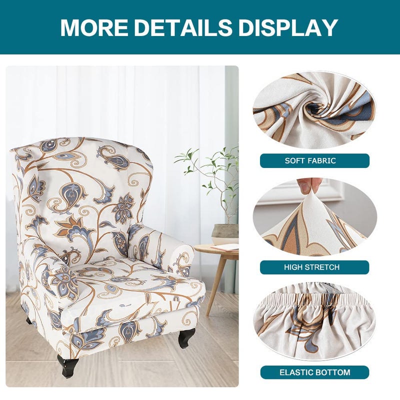 KRFOONN Wingback Chair Cover Slipcovers 2 Piece Stretch Wing Chair Covers Spandex Sofa/Armchair Non-Slip Furniture Protector for Living Room, Color01 - Image 3