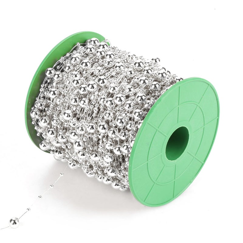 60m/roll Electroplating Pearl Wire Beads Garland String DIY Wedding Decoration 3mm+8mm(sliver) - Image 3