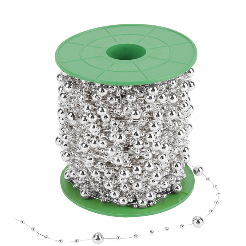 60m/roll Electroplating Pearl Wire Beads Garland String DIY Wedding Decoration 3mm+8mm(sliver) - Image 1