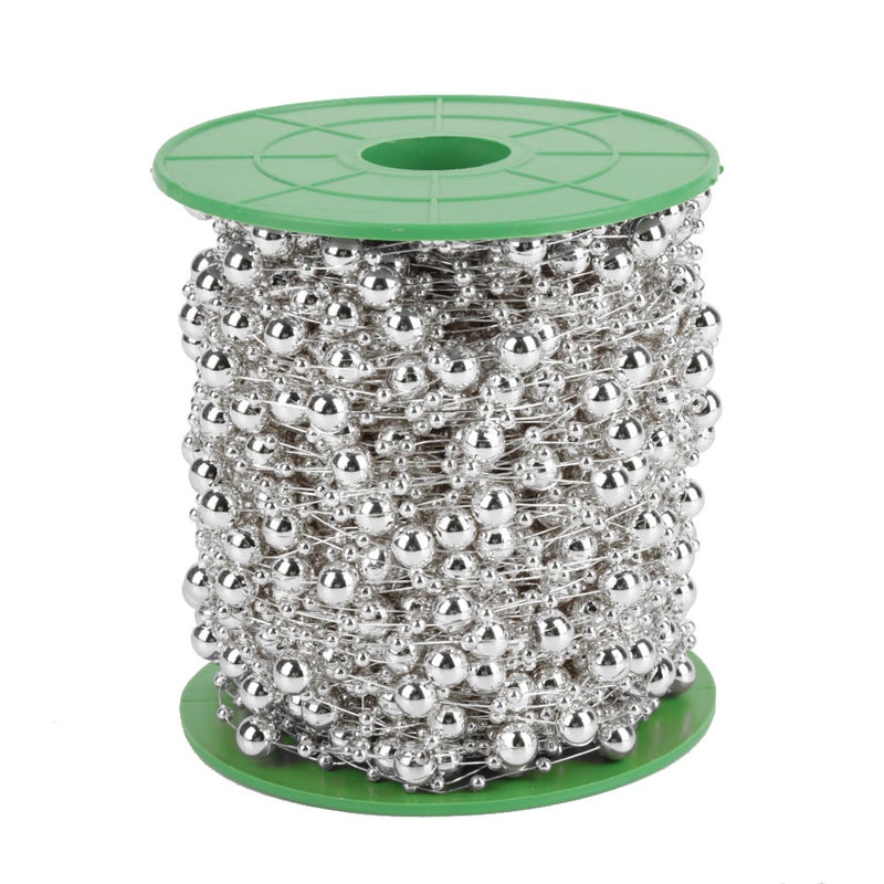 60m/roll Electroplating Pearl Wire Beads Garland String DIY Wedding Decoration 3mm+8mm(sliver) - Image 2