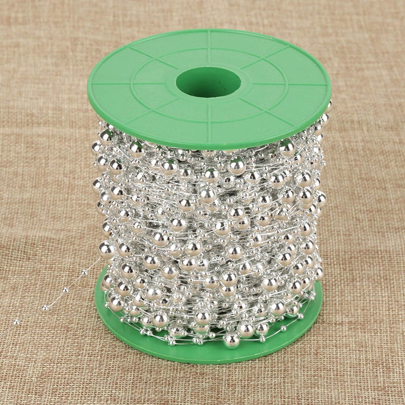 60m/roll Electroplating Pearl Wire Beads Garland String DIY Wedding Decoration 3mm+8mm(sliver) - Image 5
