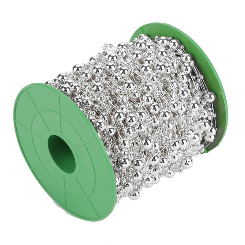 60m/roll Electroplating Pearl Wire Beads Garland String DIY Wedding Decoration 3mm+8mm(sliver) - Image 4