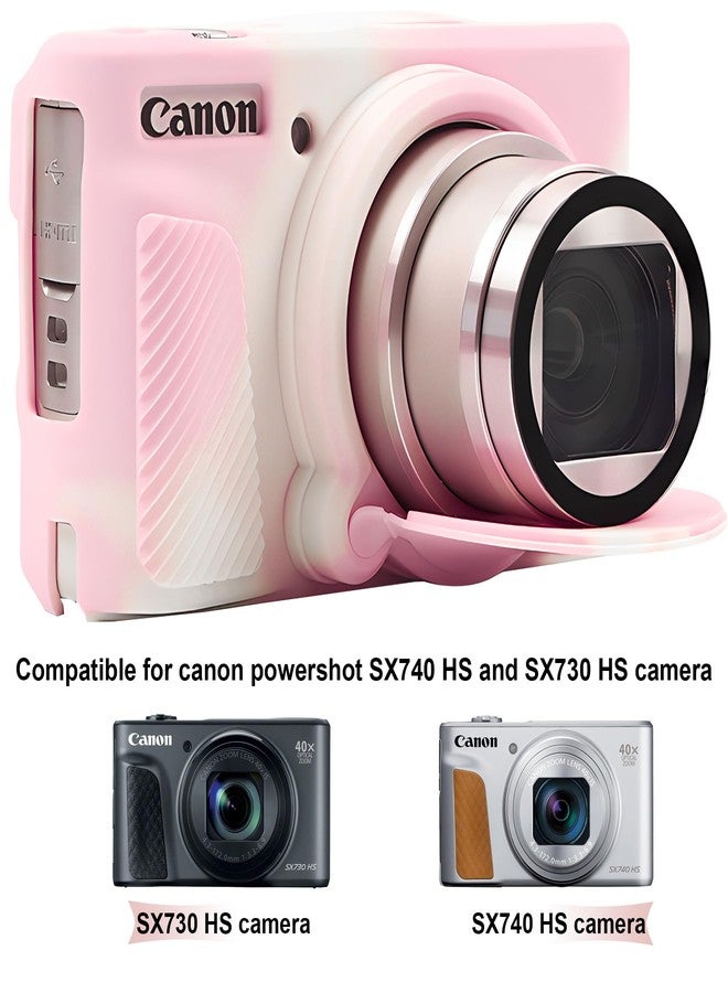 BOVKE Silicone Camera Case for Canon PowerShot SX740/ SX730 Digital Camera, SX740 Camera Soft Case Cover Rubber Camera Sleeve with Removable Lens Cover, Mist Pink - Image 2