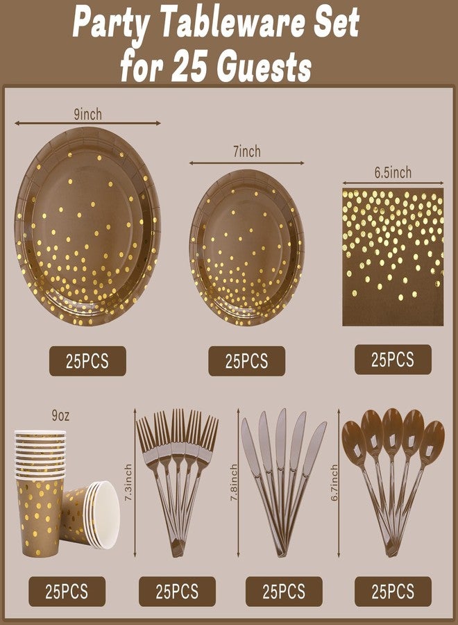 LOOWVY Brown and Gold Party Decorations, Brown Plates and Napkins Party Supplies 175Pcs Terracotta Paper Plates for Mexicanos Birthday Holiday, Serves 25 - Image 2