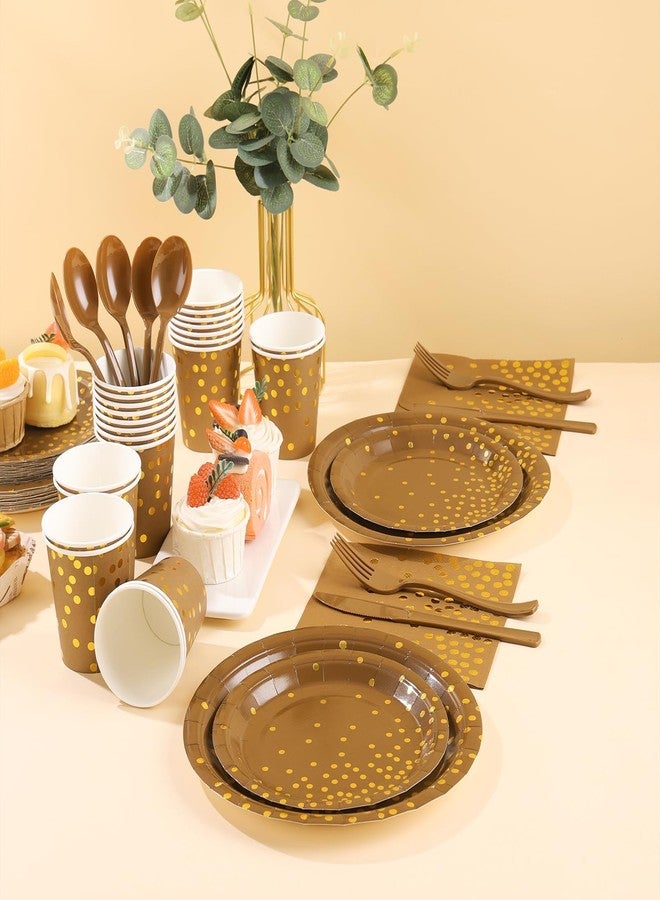 LOOWVY Brown and Gold Party Decorations, Brown Plates and Napkins Party Supplies 175Pcs Terracotta Paper Plates for Mexicanos Birthday Holiday, Serves 25 - Image 5