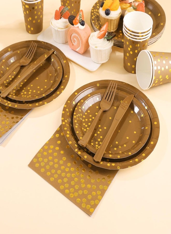 LOOWVY Brown and Gold Party Decorations, Brown Plates and Napkins Party Supplies 175Pcs Terracotta Paper Plates for Mexicanos Birthday Holiday, Serves 25 - Image 4