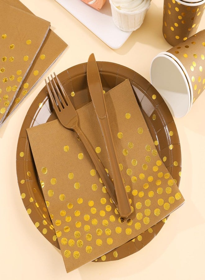 LOOWVY Brown and Gold Party Decorations, Brown Plates and Napkins Party Supplies 175Pcs Terracotta Paper Plates for Mexicanos Birthday Holiday, Serves 25 - Image 3