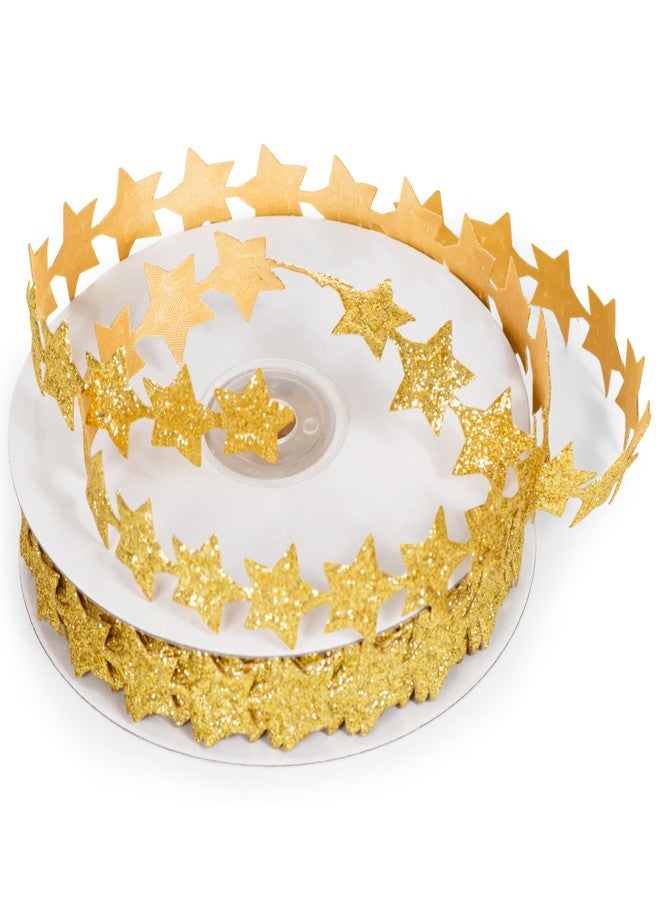 Granatan Gold Glitter Star Ribbon 0.8 Inch x 20 Yards, Sparkly Polyester Star Ribbon for Crafts, Gift Wrapping, Bows, Wreaths, Hair Accessories, Homecoming Mum Ribbon, Party Decorations - Image 1