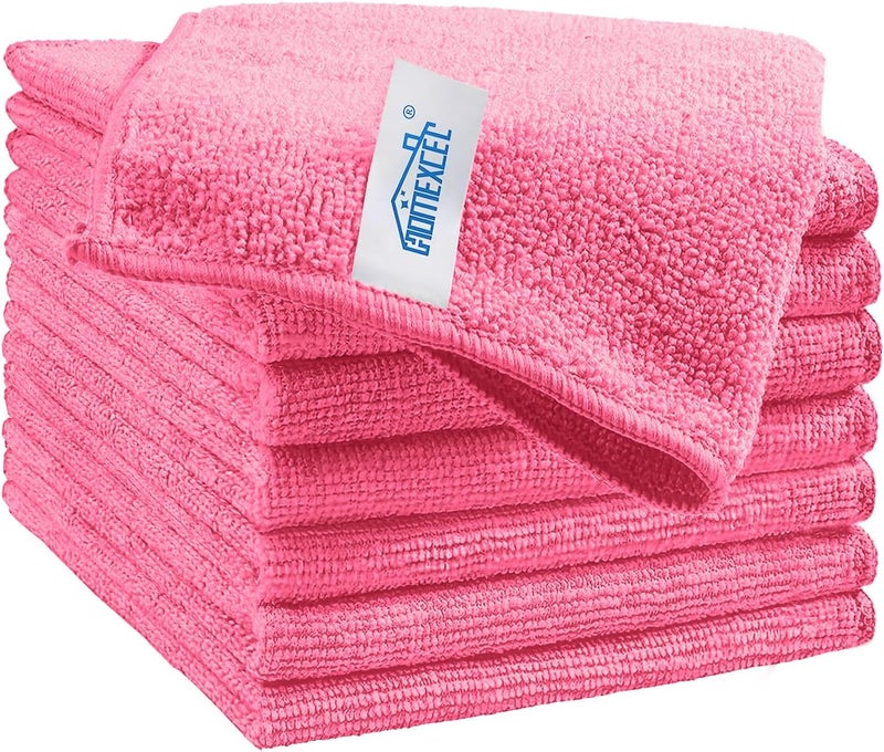HOMEXCEL Pink Microfiber Cleaning Cloth, 8 Pack Cleaning Towels for Kitchen, Lint Free, Scratch-Free, Highly Absorbent, and Reusable Cleaning Rags for House, Window and Glass, Cars, 11.5 X11.5 inch - Image 1