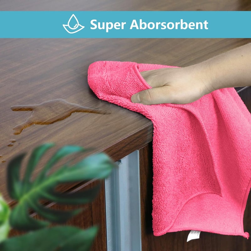 HOMEXCEL Pink Microfiber Cleaning Cloth, 8 Pack Cleaning Towels for Kitchen, Lint Free, Scratch-Free, Highly Absorbent, and Reusable Cleaning Rags for House, Window and Glass, Cars, 11.5 X11.5 inch - Image 4