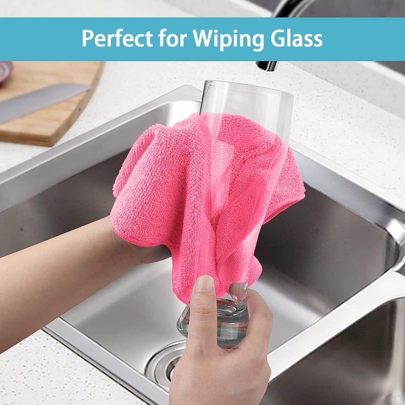HOMEXCEL Pink Microfiber Cleaning Cloth, 8 Pack Cleaning Towels for Kitchen, Lint Free, Scratch-Free, Highly Absorbent, and Reusable Cleaning Rags for House, Window and Glass, Cars, 11.5 X11.5 inch - Image 5