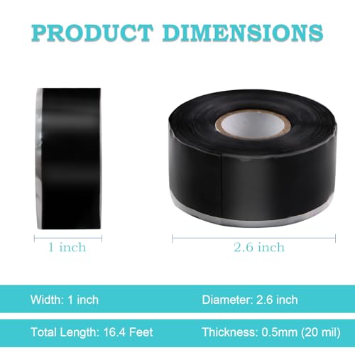 PackYard Self Fusing Silicone Tape 1 in x 16.4' Black Waterproof Rubber Leak Proof Sealing Silicone Rubber Self-amalgamating Tape for Emergency Hot and Cold Water Pipe Repairs and Tool Fixation - Image 2