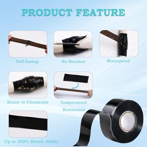 PackYard Self Fusing Silicone Tape 1 in x 16.4' Black Waterproof Rubber Leak Proof Sealing Silicone Rubber Self-amalgamating Tape for Emergency Hot and Cold Water Pipe Repairs and Tool Fixation - Image 3
