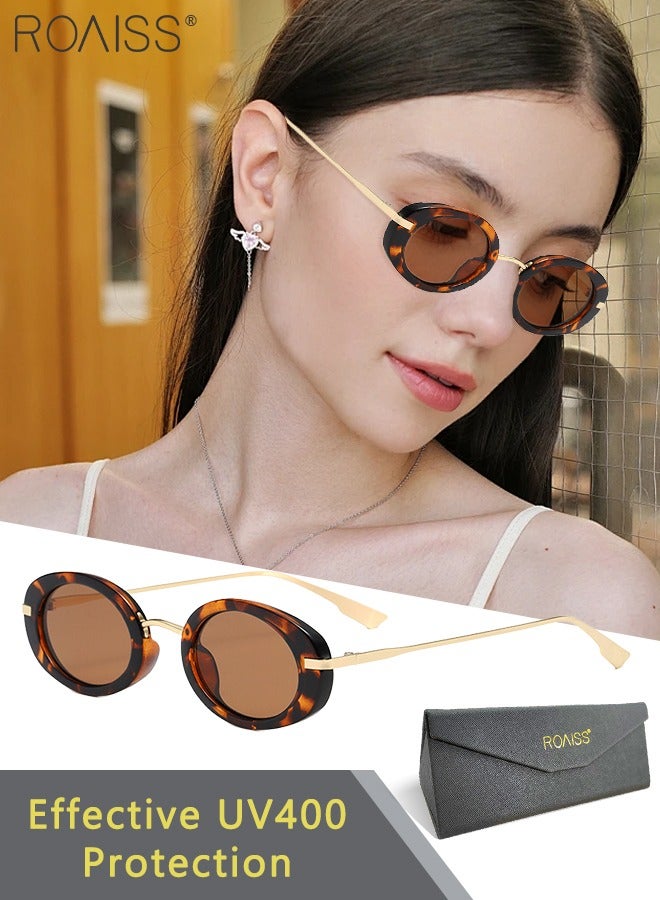 roaiss Retro Small Oval Sunglasses for Women Punk Eyewear Vintage Shades Sun Glasses UV400 Protection Sun Glasses with Brown Metal Frame, 48mm - Image 1